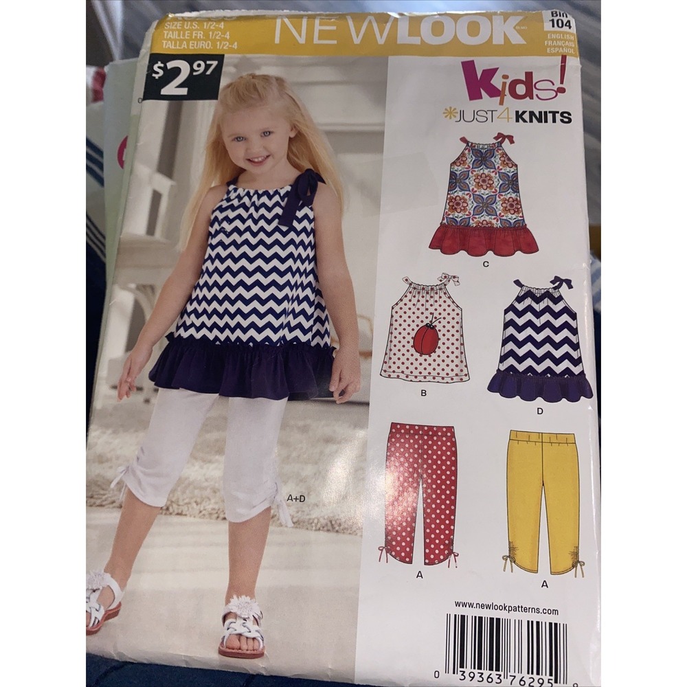 New Look 6295 Girls Summer Tie Top & Capri Pants Pattern Size 1/2-4 Uncut